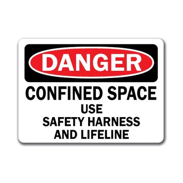 Signmission Danger Sign-Confined Space Use Harness & Lifeline-10x14 OSHA Sign, 14" H, DS-Confined Space Harness DS-Confined Space Harness - main